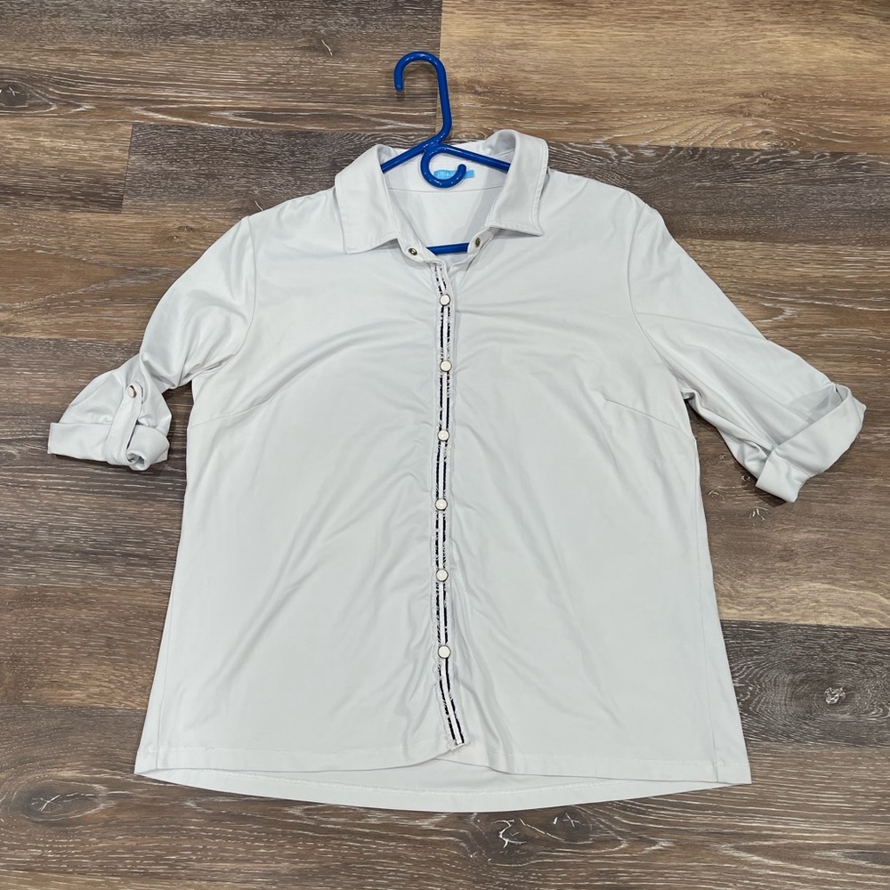 J. McLaughlin pale blue, button down shirt. Size L